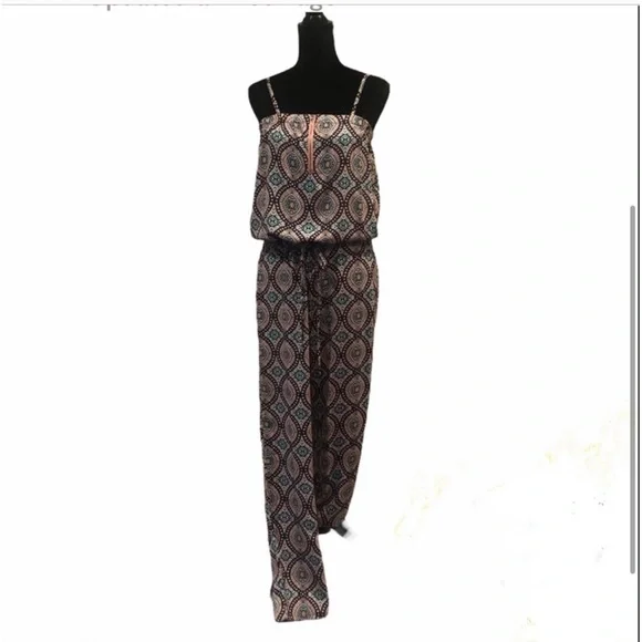 Molly Bracken abstract Print spaghetti strap elastic waist jumpsuit size small - Picture 2 of 10
